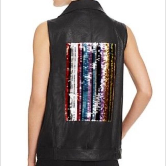 Sunset + Spring Oversized Leather Vest w Sequin Pattern - Picture 6 of 6